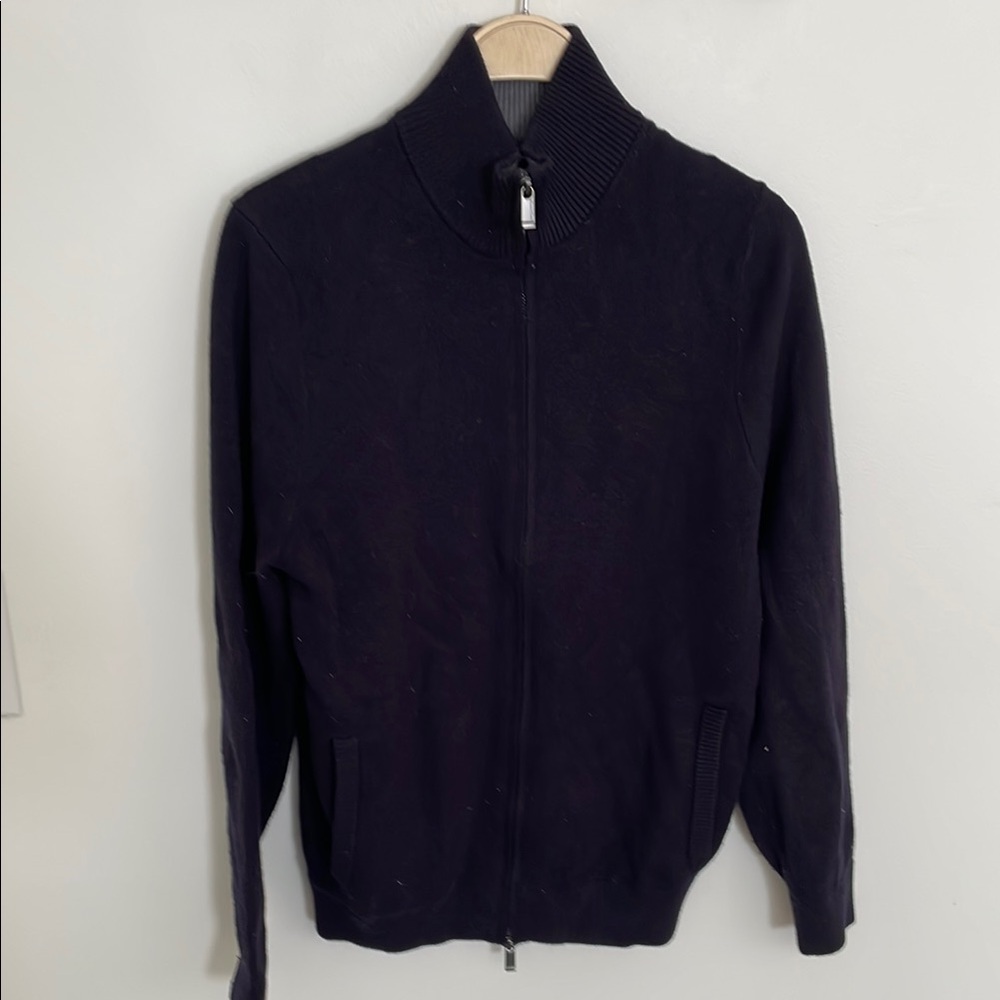 MASSIMO DUTTI Men's Long Sleeve Zip-Up Cardigan Sweater Size M In Black